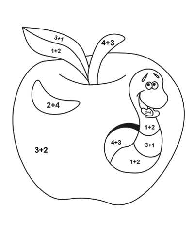 Apple & Worm Coloring Page