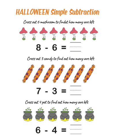 Halloween Subtraction Counting Worksheet #1