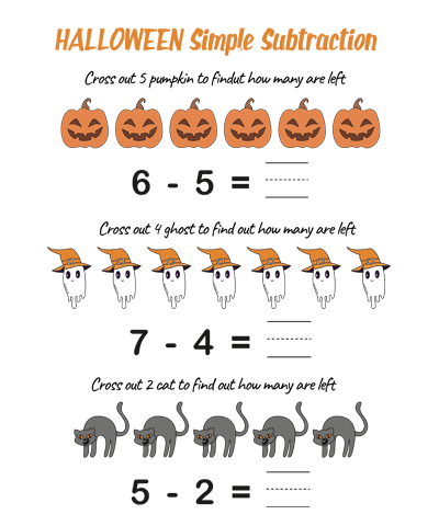 Halloween Simple Subtraction Worksheet #3