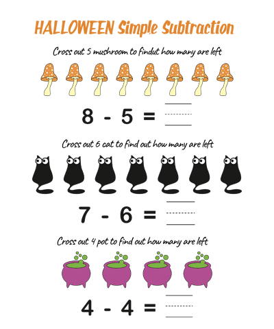 Simple Subtraction Worksheet with Counting #4