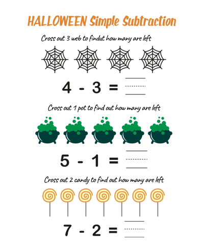 Halloween Simple Subtraction Counting Worksheet #5